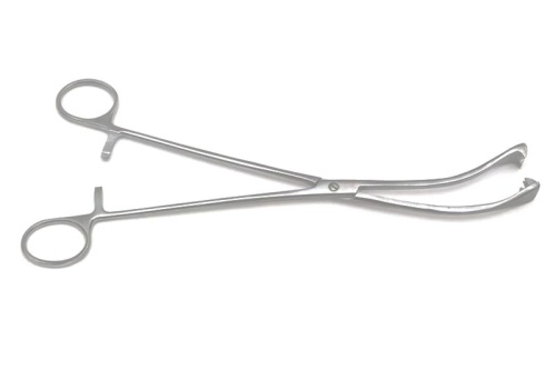 Щипцы маточные 3-хзубые, изогнутые для оттягивания тела матки 260 мм